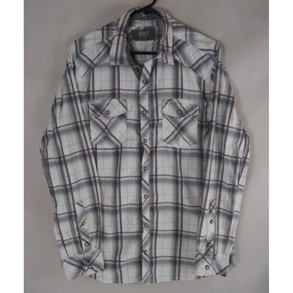 Buckle BKE Standard Fit Gray Plaid With Smokey Pearl Snaps Men's Shirt Large